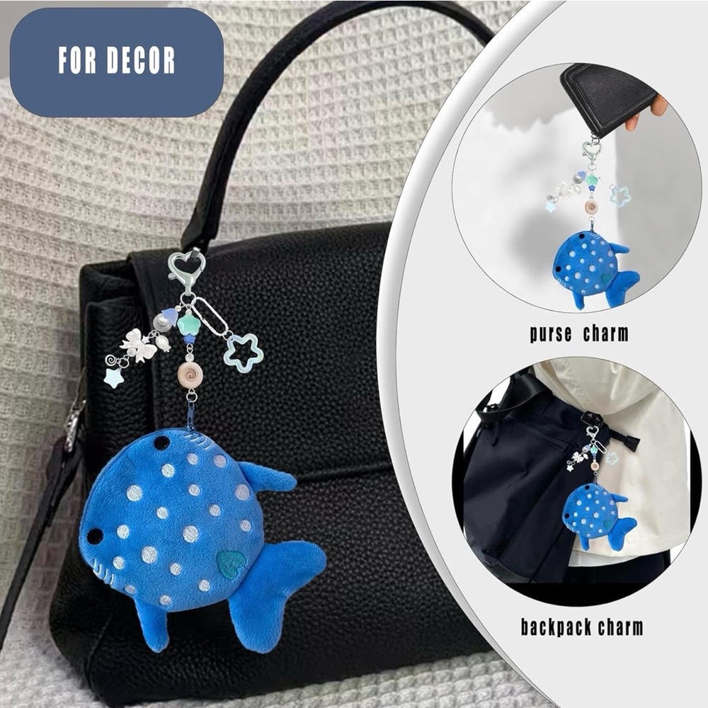 WHALE PURSE KEYCHAIN AIR PODS CUTE BLUE ZIP COIN PURSE CHARM KEYCHAIN NEW